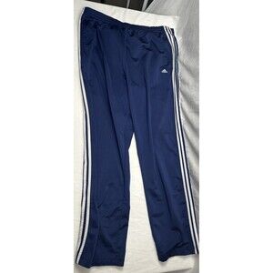 Vintage Adidas Track Pants Large Blue Polyester Tear Away Loose Three Stripe 2XL